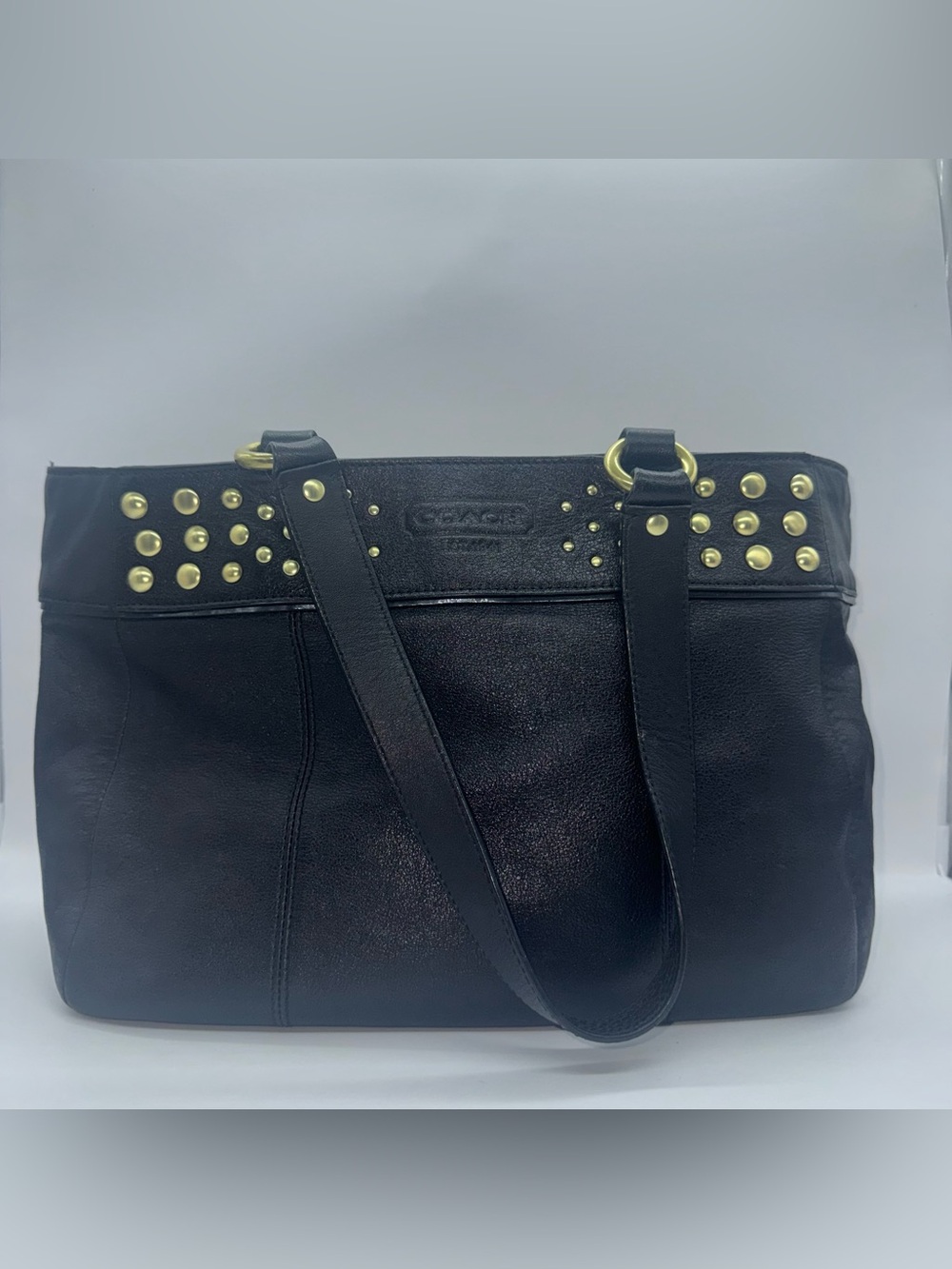 Coach Black Leather Stud Tote Bag